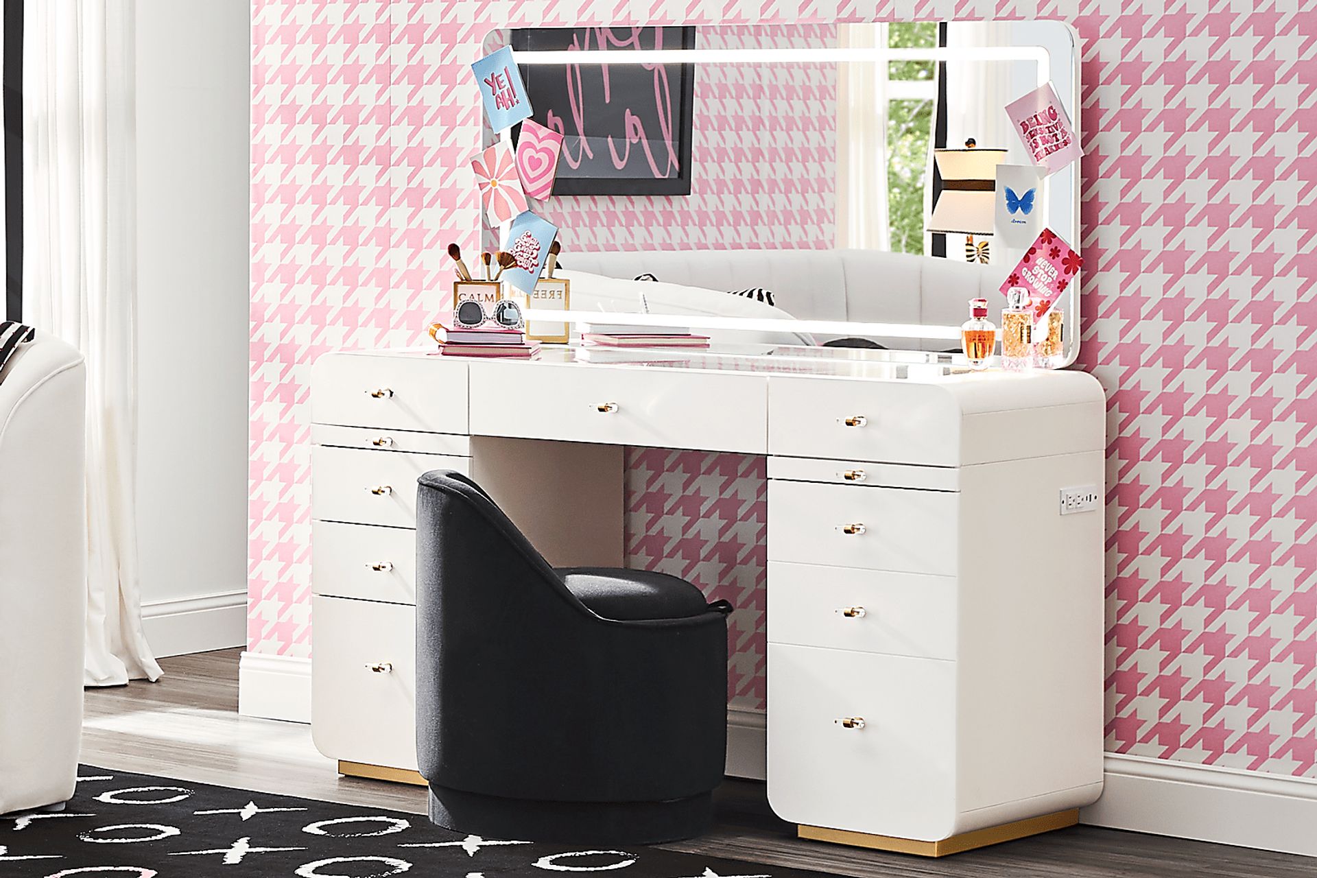 Kids Radiance White Double Pedestal Vanity Desk and Mirror - Image 7