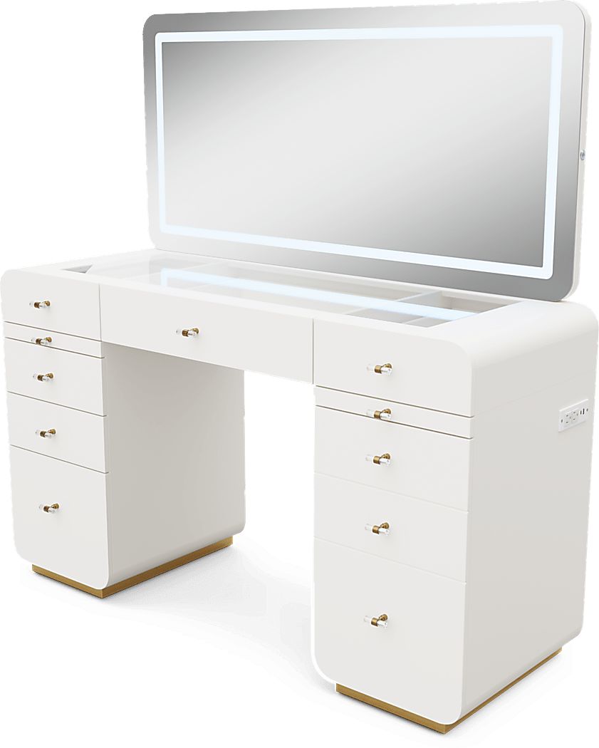 Radiance White Double Pedestal Vanity Desk and Mirror - Thumbnail 4
