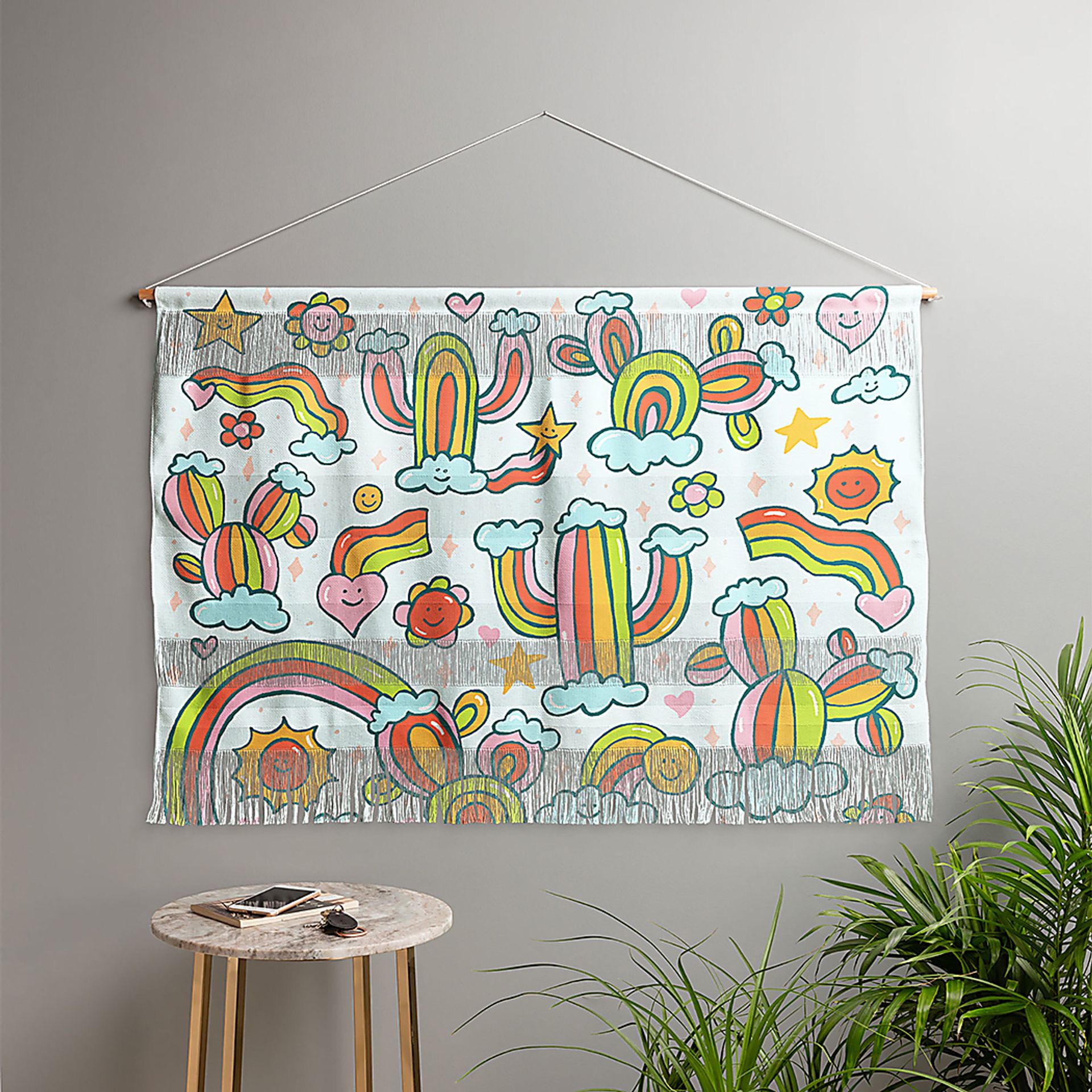 Kids Rainbow Cacti White Wall Decor - Image 2