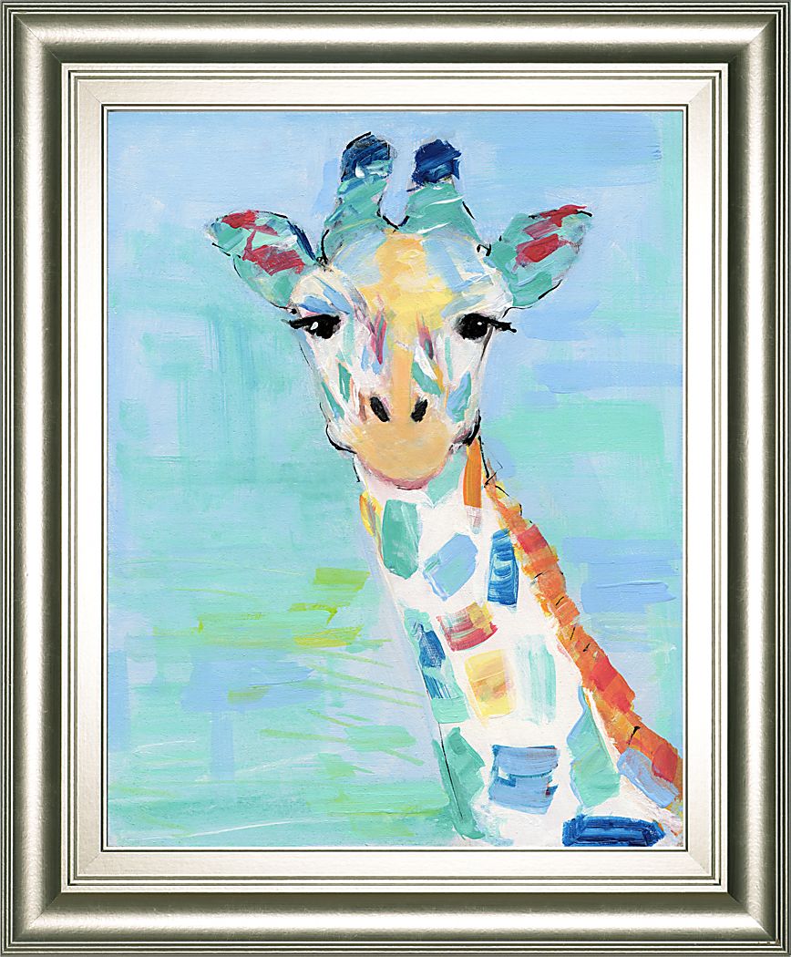 Kids Rainbow Giraffe Blue Framed Wall Art