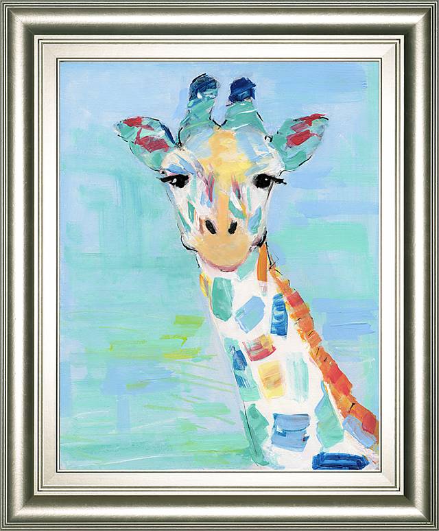 Kids Rainbow Giraffe Blue Framed Wall Art - Thumbnail - Image 1