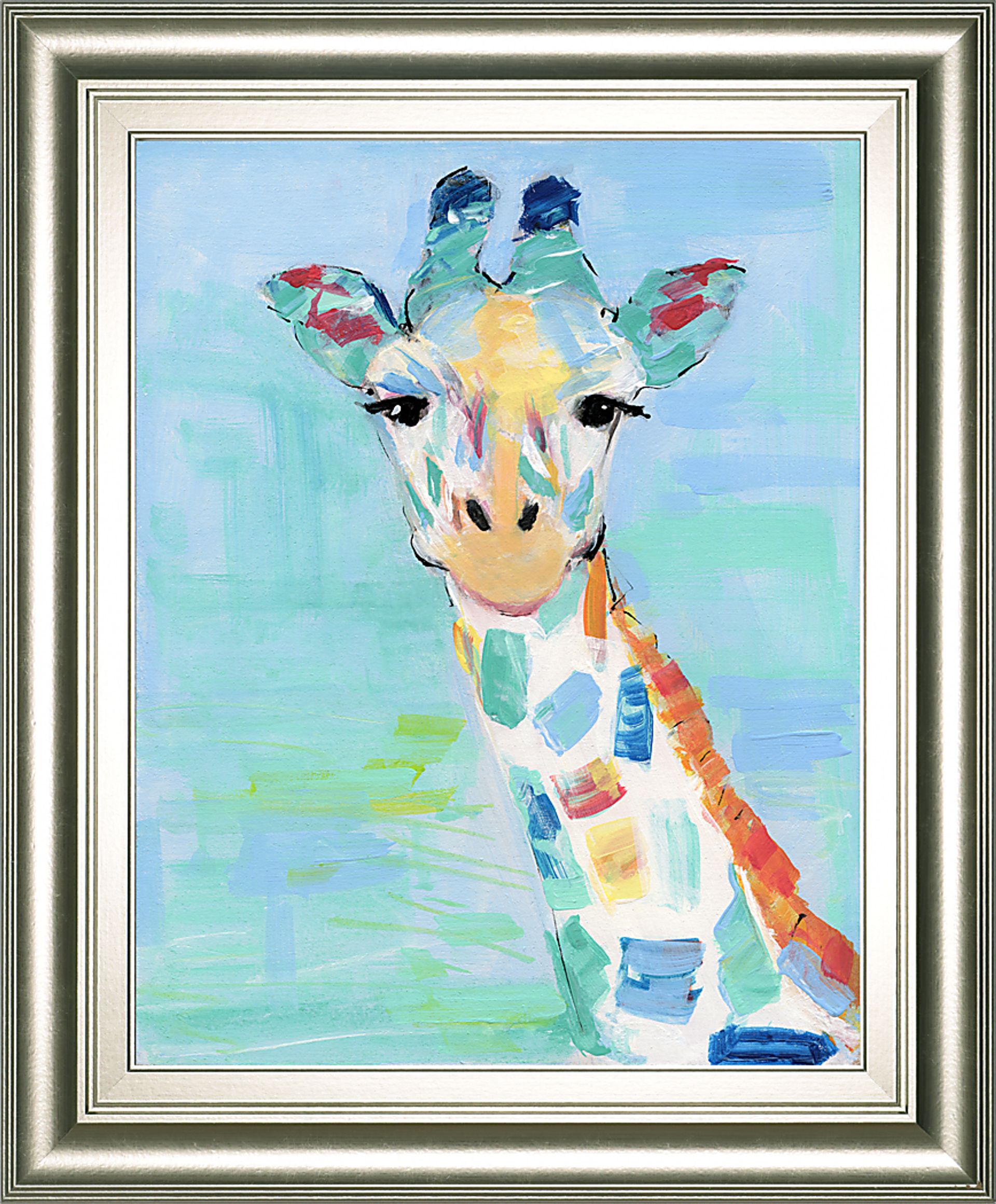 Kids Rainbow Giraffe Blue Framed Wall Art - Image 1