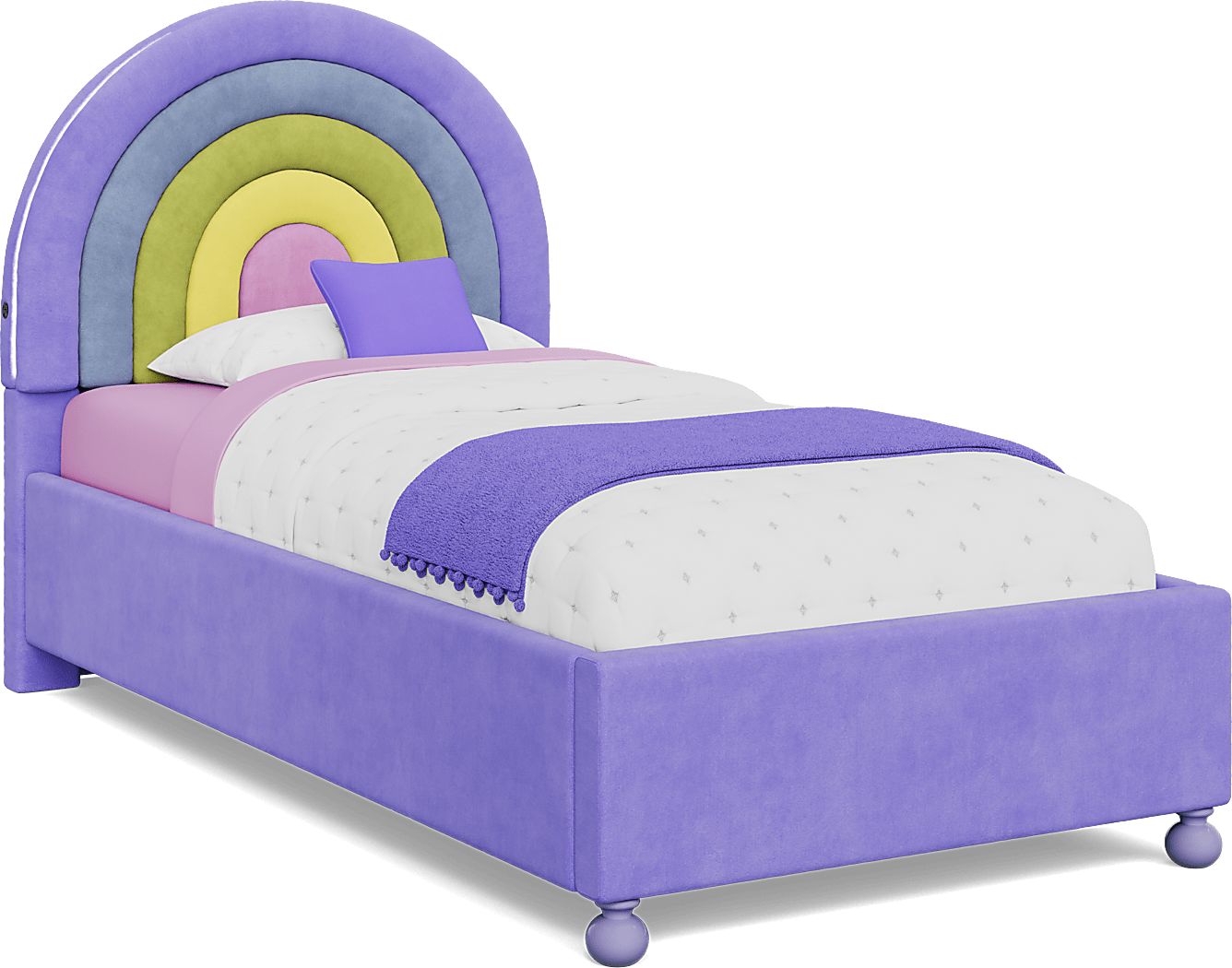 Cottage Colors White Bedroom with Rainbow Joy Purple Twin Beds
