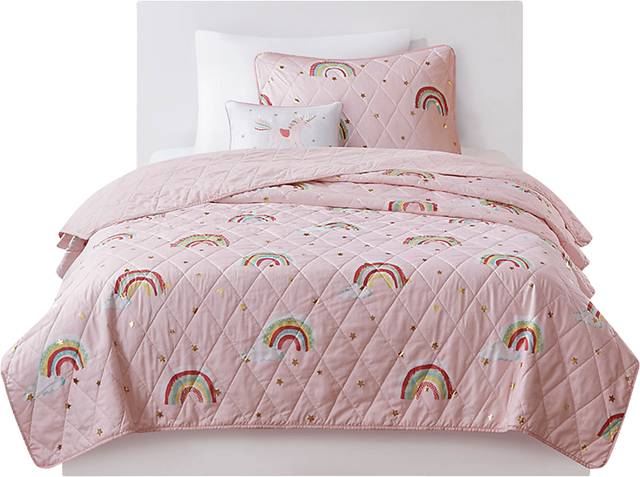 Kids Rainbow Smile Pink 3 Pc Twin Coverlet Set - Thumbnail - Image 2