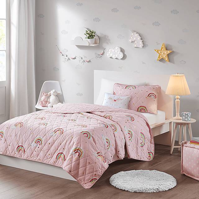 Kids Rainbow Smile Pink 3 Pc Twin Coverlet Set - Thumbnail - Image 9