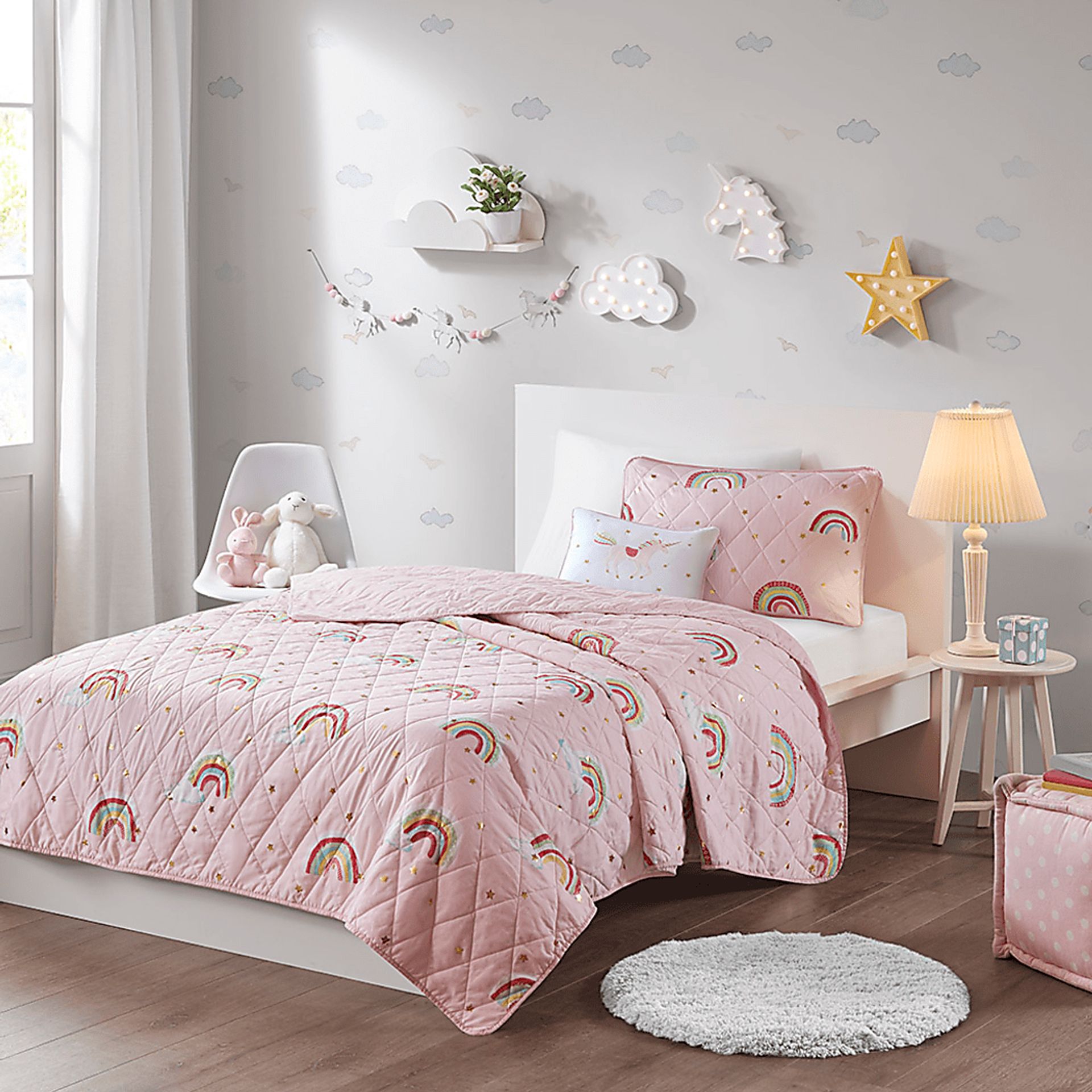 Kids Rainbow Smile Pink 3 Pc Twin Coverlet Set - Image 9