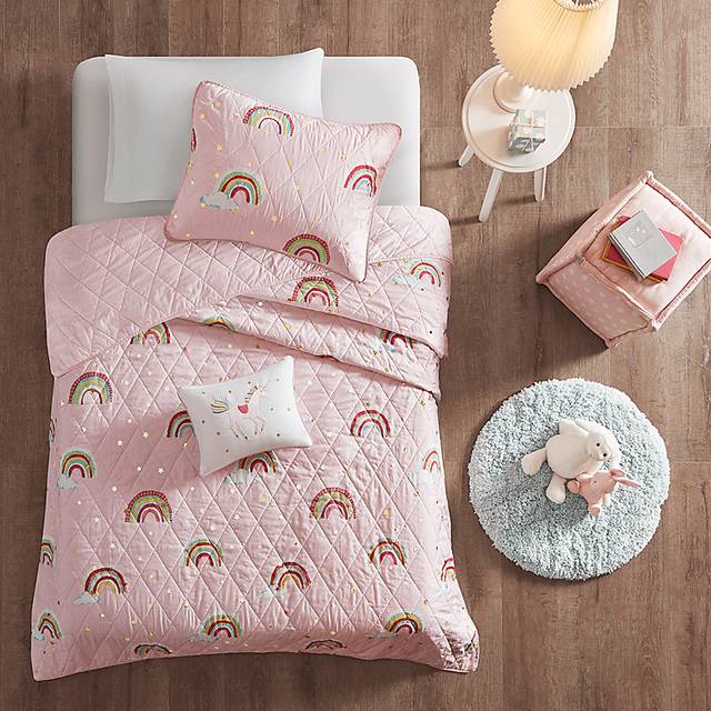 Kids Rainbow Smile Pink 3 Pc Twin Coverlet Set - Thumbnail - Image 1