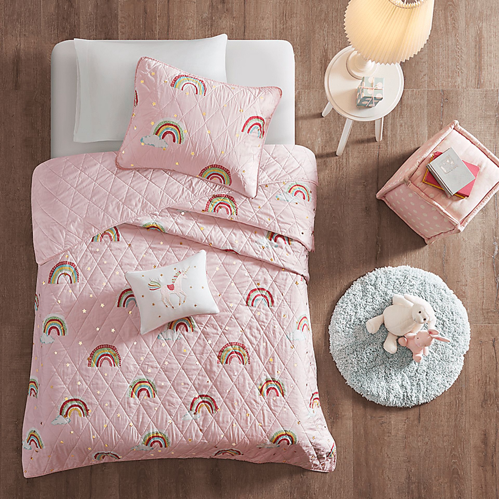 Kids Rainbow Smile Pink 3 Pc Twin Coverlet Set - Image 1
