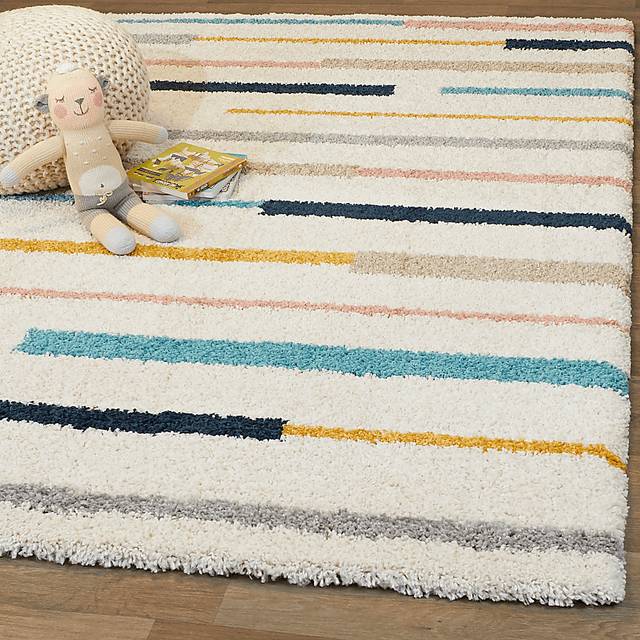 Kids Rainbow Stripe Cream 5'3 x 7' Rug - Thumbnail - Image 2