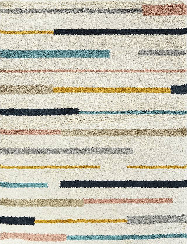 Kids Rainbow Stripe Cream 5'3 x 7' Rug - Thumbnail - Image 1