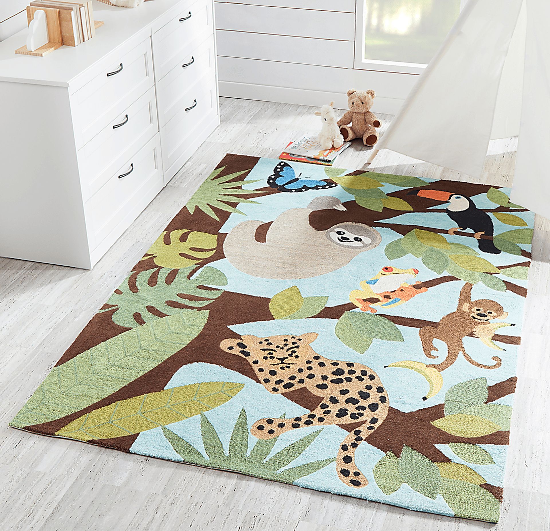 Kids Rainforest Friends Teal 3' x 5' Rug - Image 6
