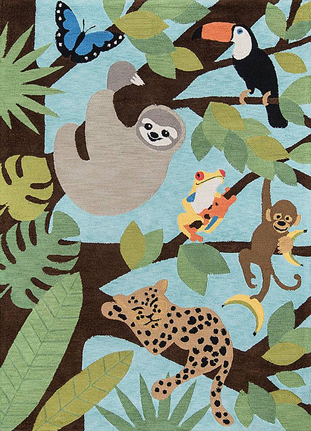 Kids Rainforest Friends Teal 3' x 5' Rug - Thumbnail - Image 1