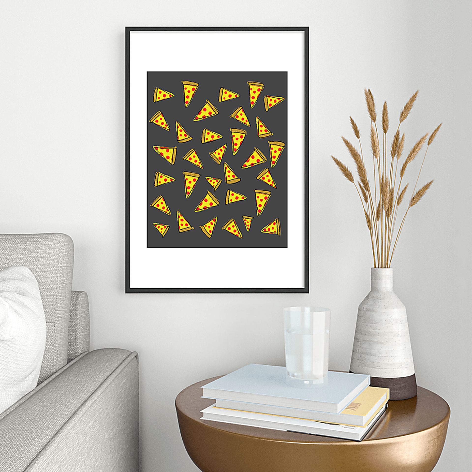 Kids Raining Pizza Black Metal Framed Print - Image 2