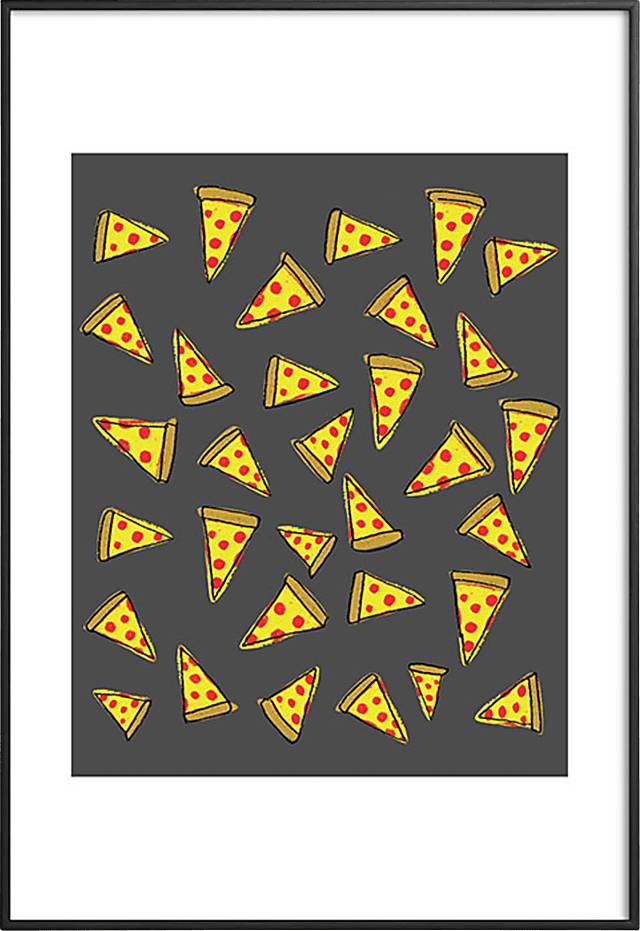 Kids Raining Pizza Black Metal Framed Print - Thumbnail - Image 1