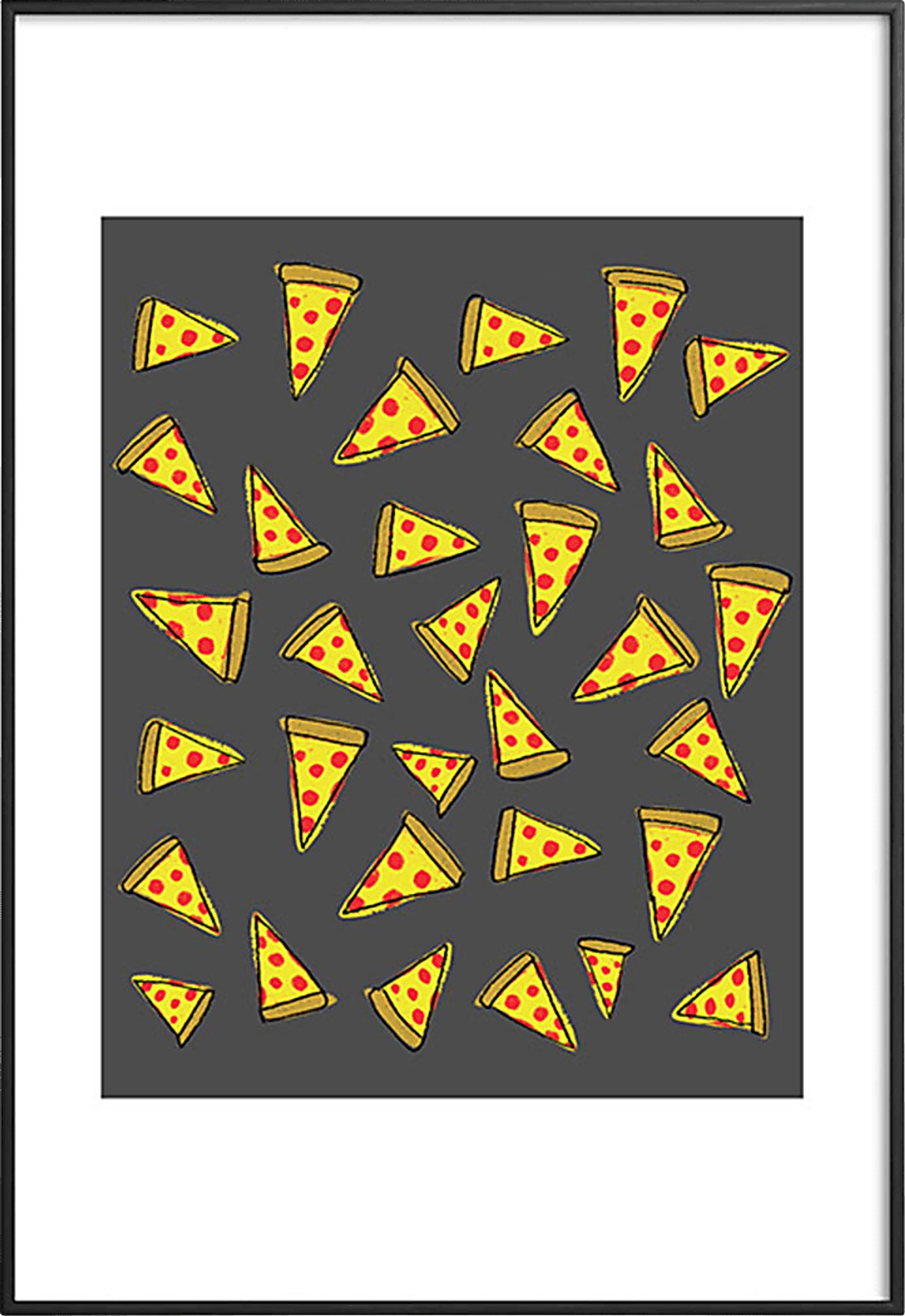 Kids Raining Pizza Black Metal Framed Print - Image 1