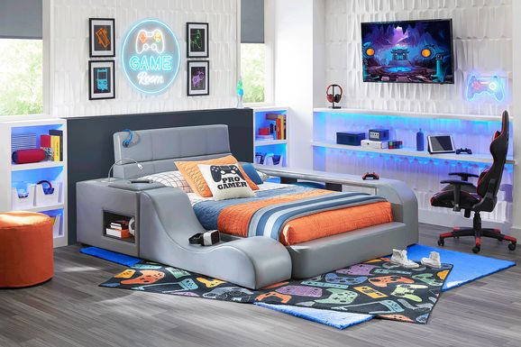 Kids reGen™ Recharged Gray 6 Pc Full Bed with Nightstand, Bookcase and Lounger
