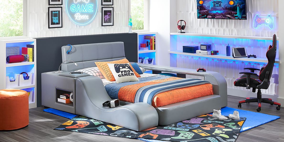 Kids reGen&trade; Recharged Gray 6 Pc Twin Bed with Nightstand, Bookcase and Lounger