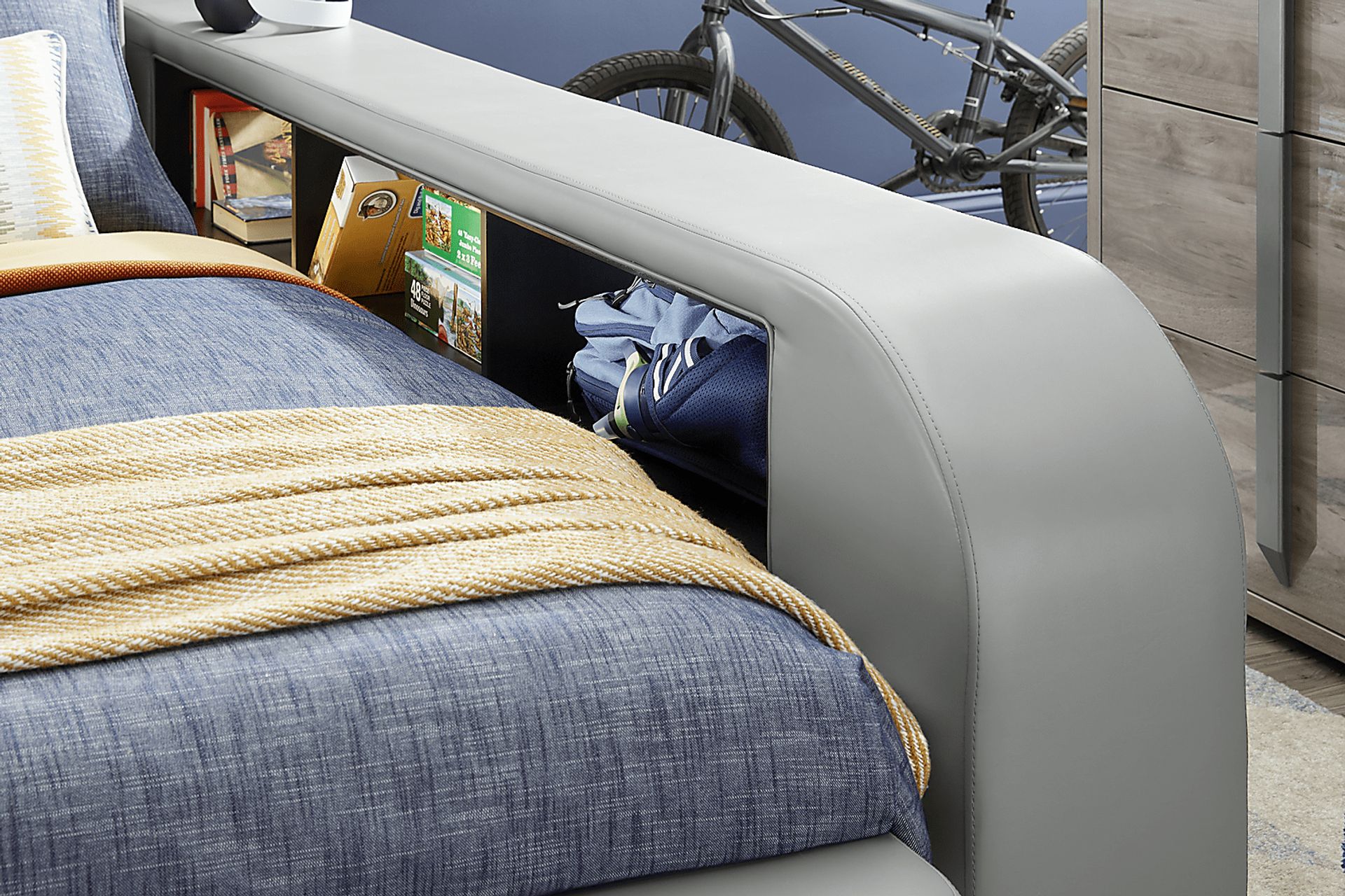 Kids ReGen™ Recharged Gray Twin Bed with Nightstand, Bookcase and Lounger - Image 3