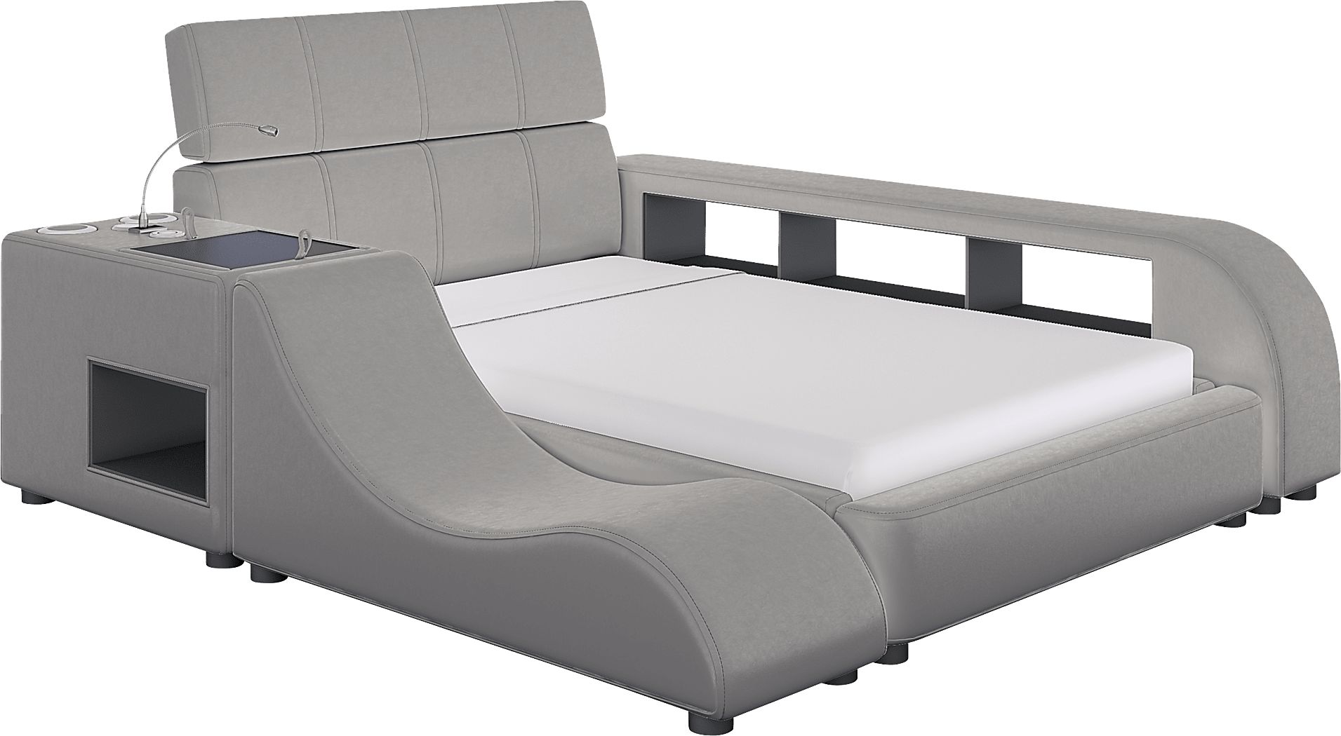 Upholstered Bed W/ Nightstand, Bookcase, And Lounger