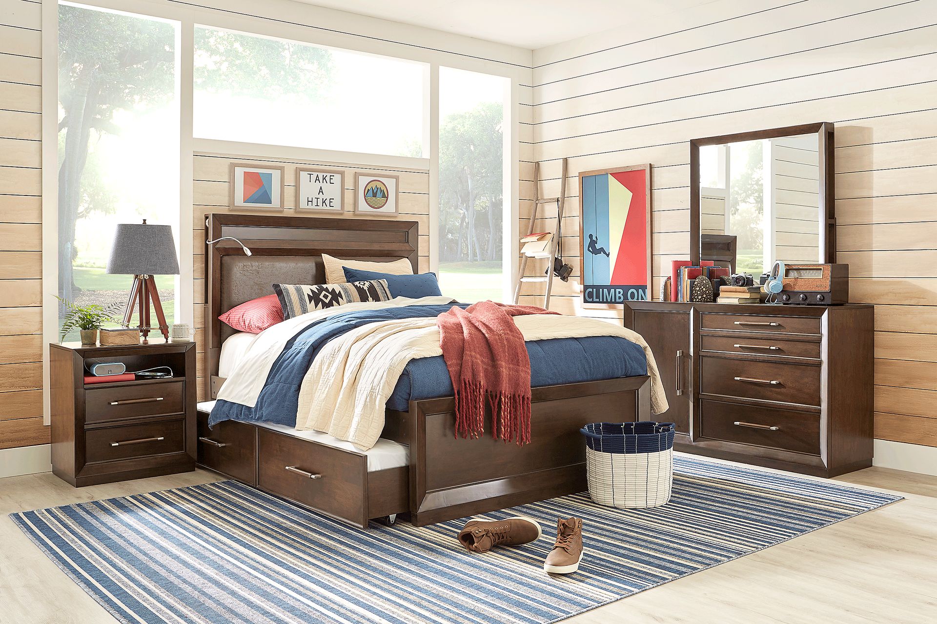 Kids reGen™ Zaine Brown Cherry 5 Pc Twin Upholstered Bedroom with Twin Storage Trundle - Image 1