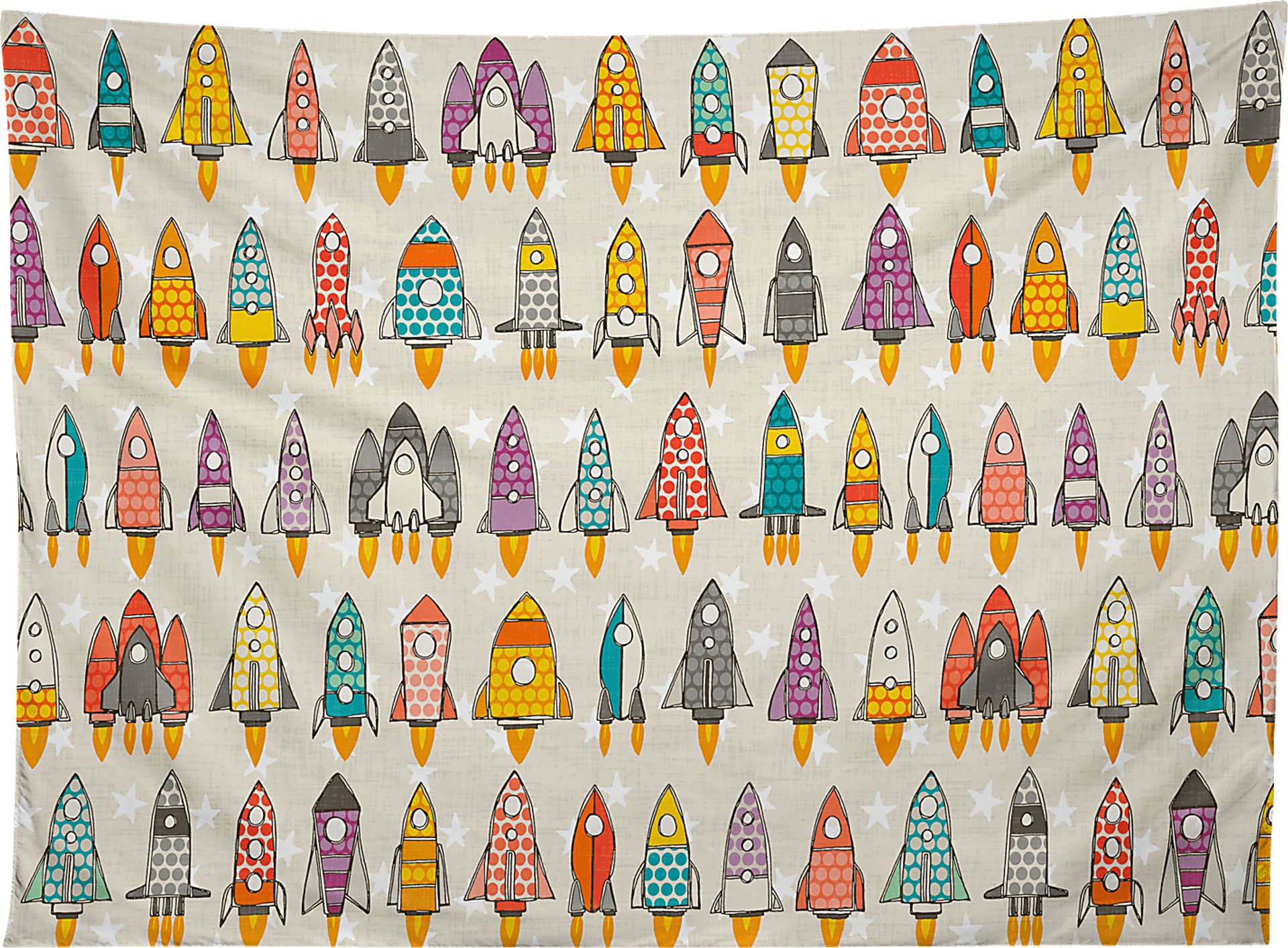 Kids Retro Rockets Beige Wall Decor - Image 1