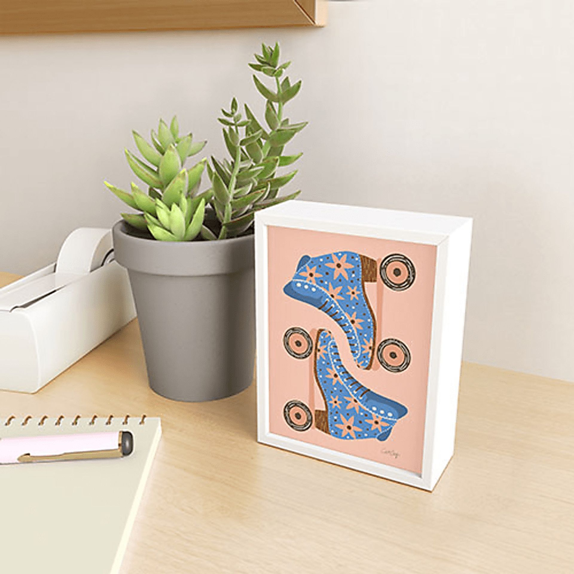 Kids Retro Rollers Pink Mini Framed Art - Image 2