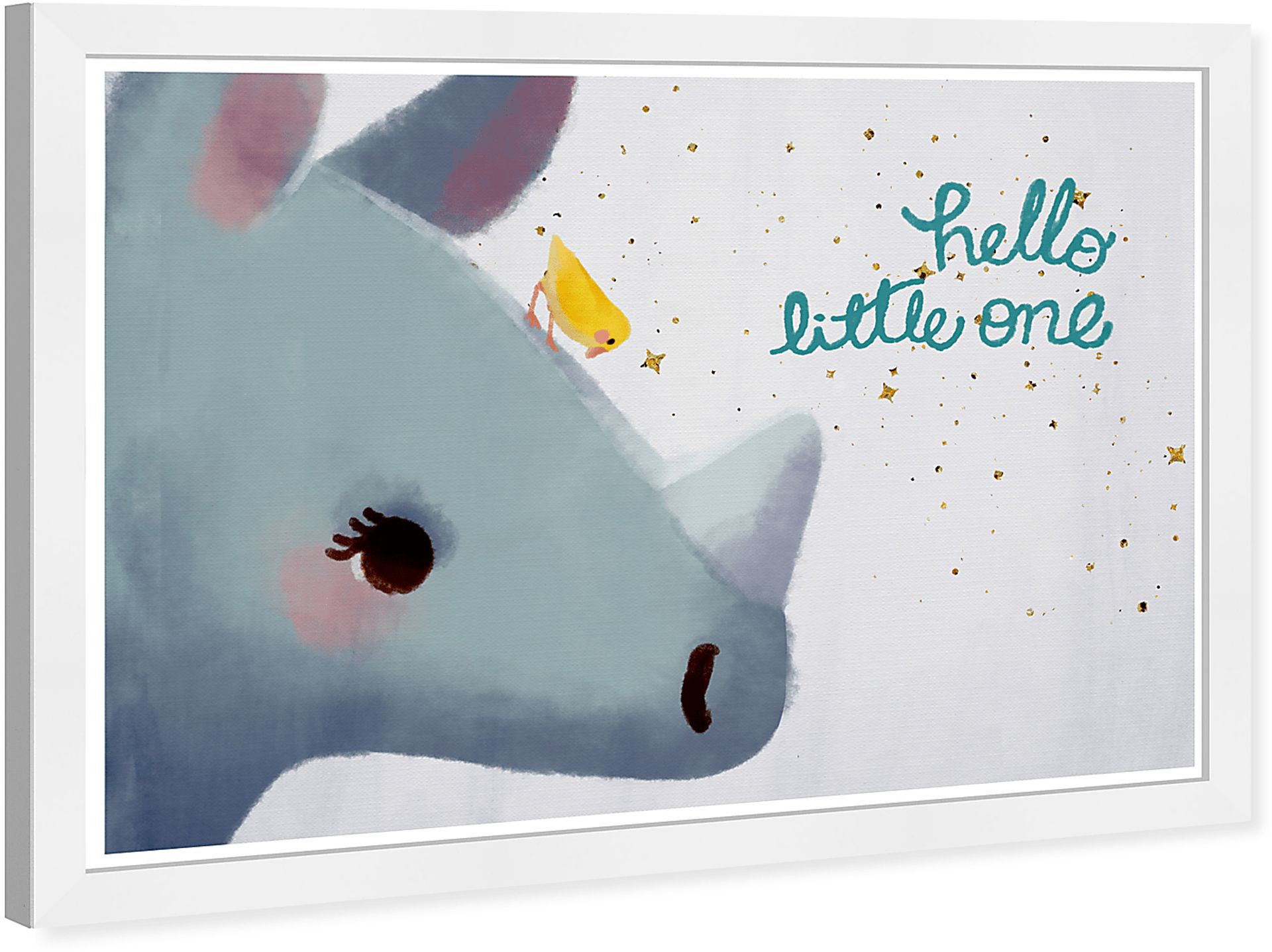 Kids Rhino and Bird Blue Wall Art - Image 2