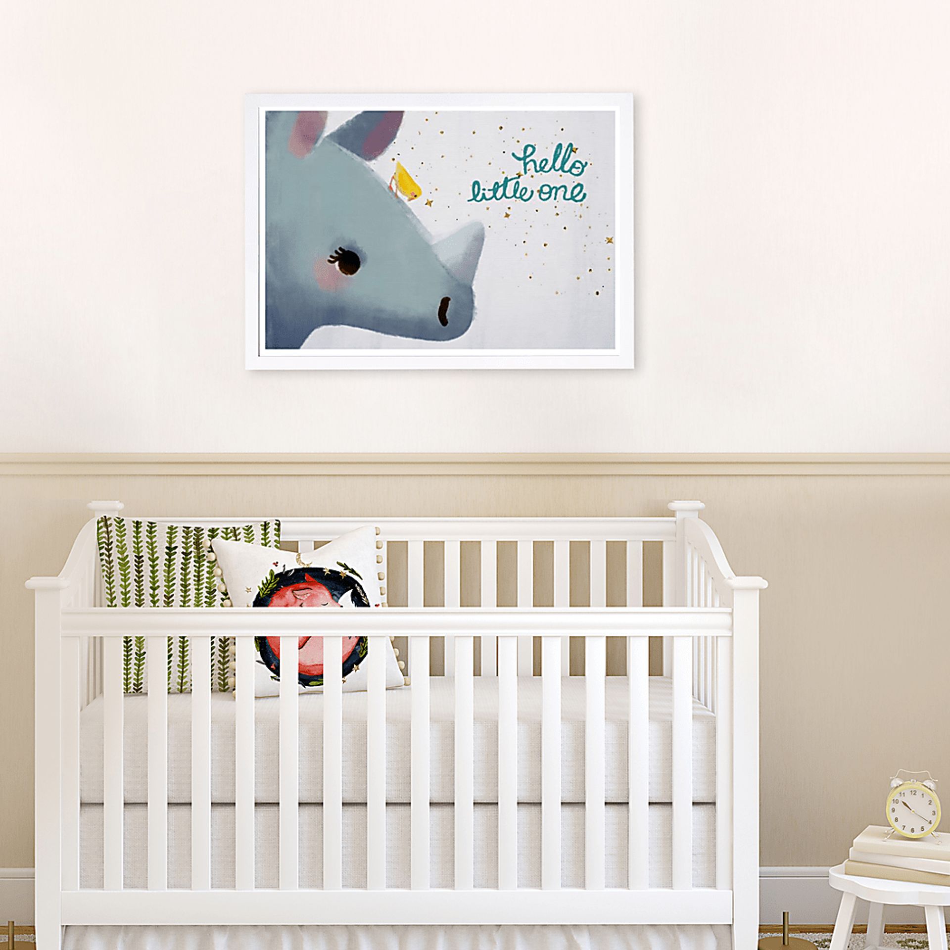 Kids Rhino and Bird Blue Wall Art - Image 3