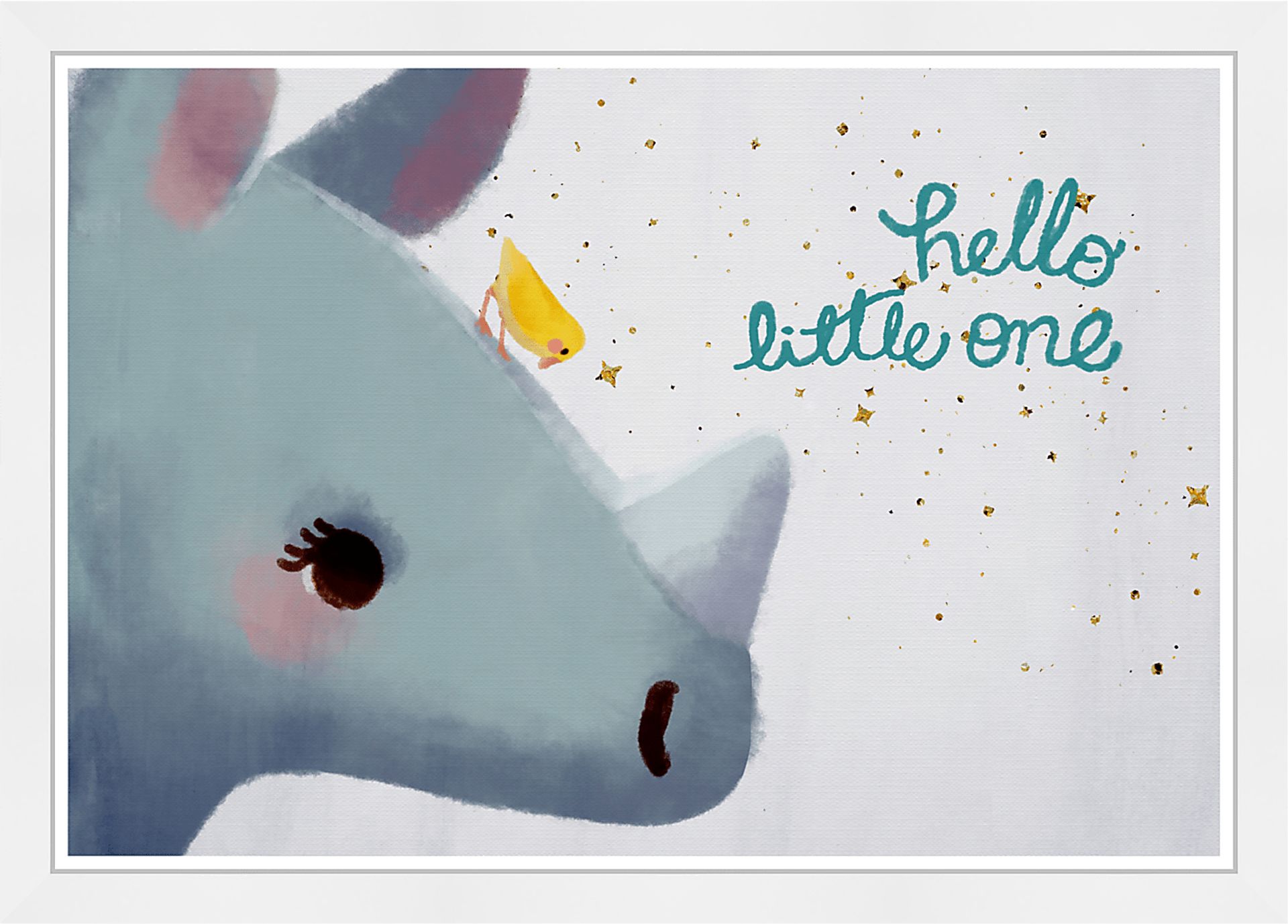 Kids Rhino and Bird Blue Wall Art - Image 1