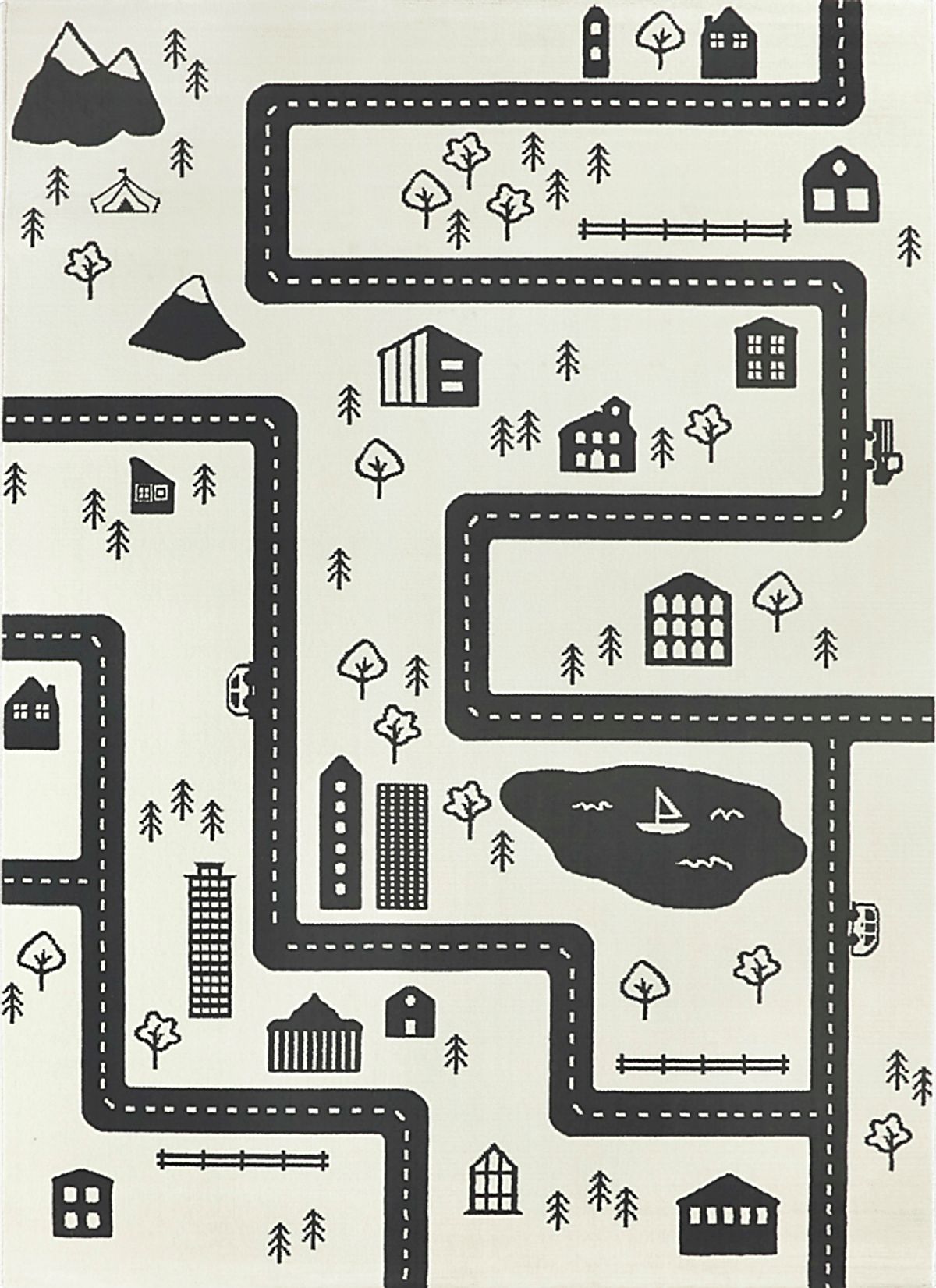 Road Trip Fun Ivory Beige Polypropylene Fabric Rug | Rooms to Go