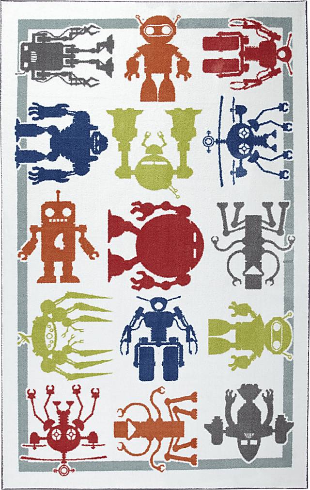 Kids Robo Squad White 5' x 8' Rug - Thumbnail - Image 1