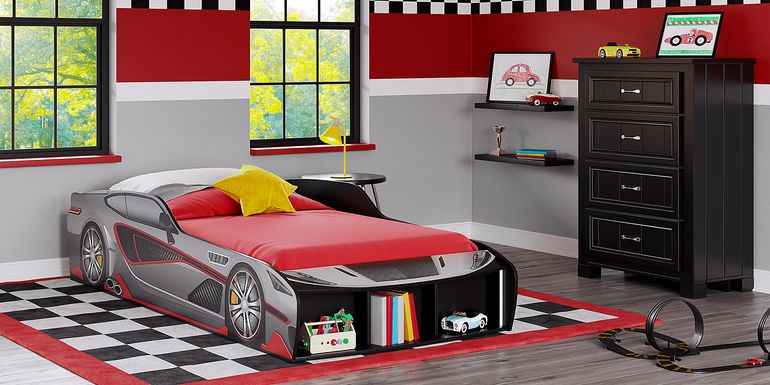Kids Rocket Fuel Gray Twin Car Bed