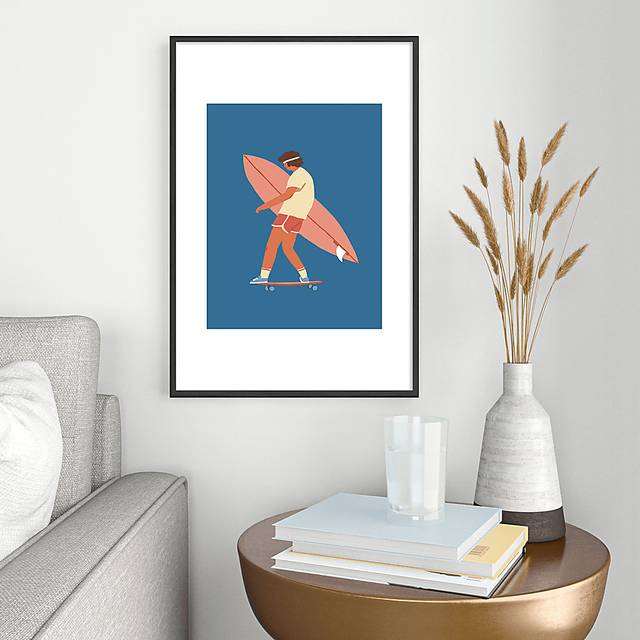 Kids Rolling To The Beach Blue Metal Framed Print - Thumbnail - Image 2