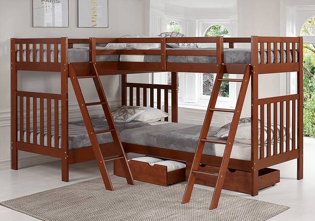 Kids Romvern Chestnut Twin/Twin/Twin/Twin Bunk Bed with Storage - Thumbnail - Image 2