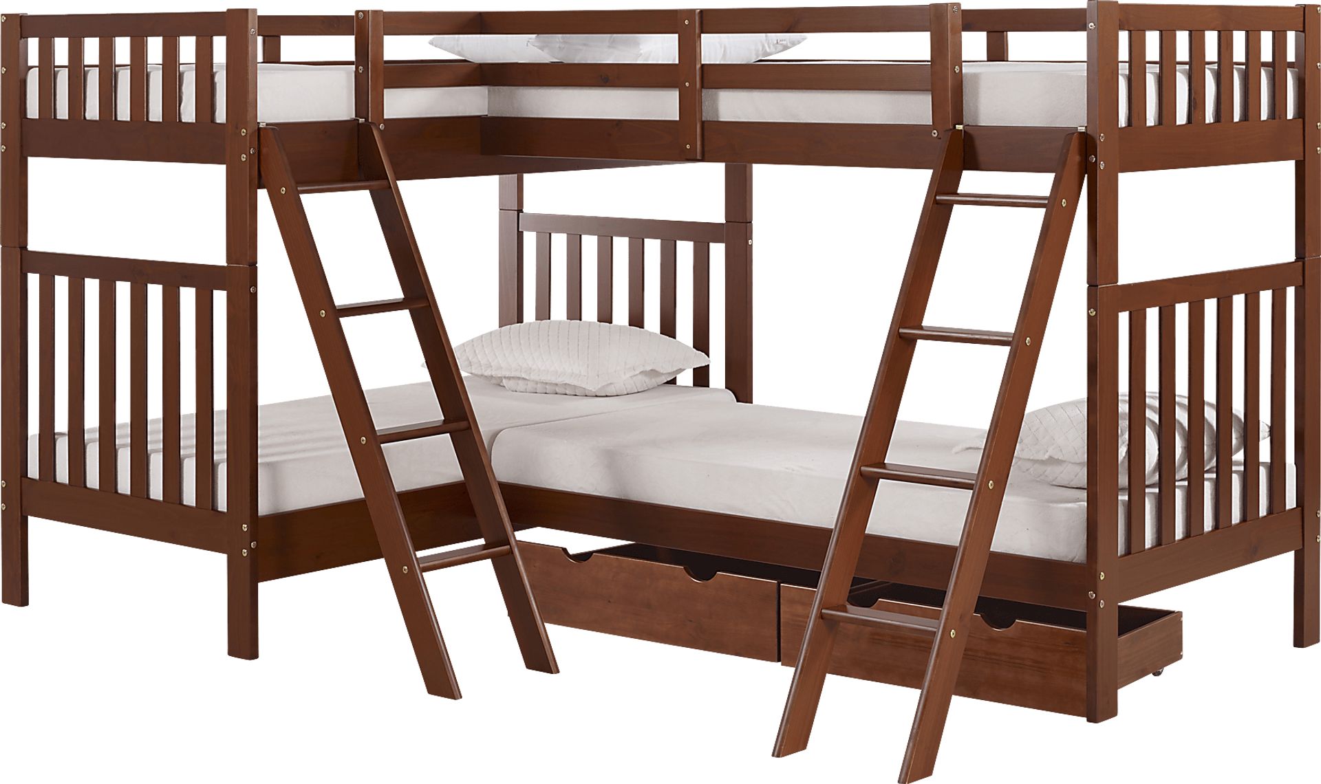 Kids Romvern Chestnut Twin/Twin/Twin/Twin Bunk Bed with Storage - Image 1