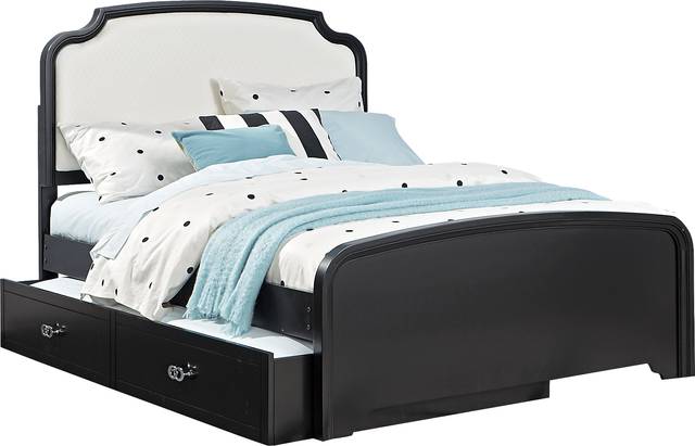 Kids Rylee Black 3 Pc Full Upholstered Bed with Twin Storage Trundle - Thumbnail - Image 1