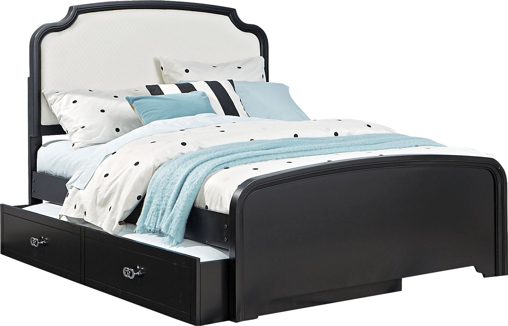 Kids Rylee Black 3 Pc Full Upholstered Bed with Twin Storage Trundle - Image 1