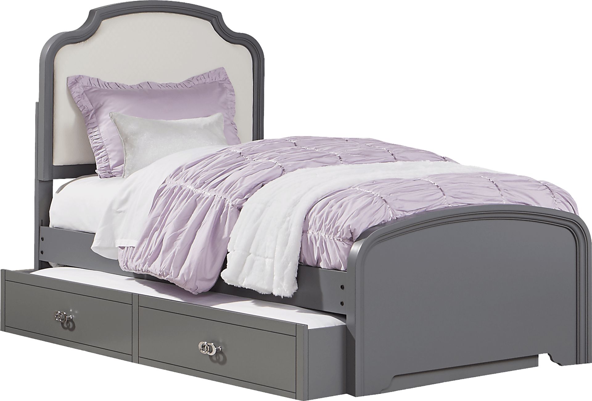 Kids Rylee Gray 4 Pc Twin Upholstered Bedroom with Twin Storage Trundle - Image 2
