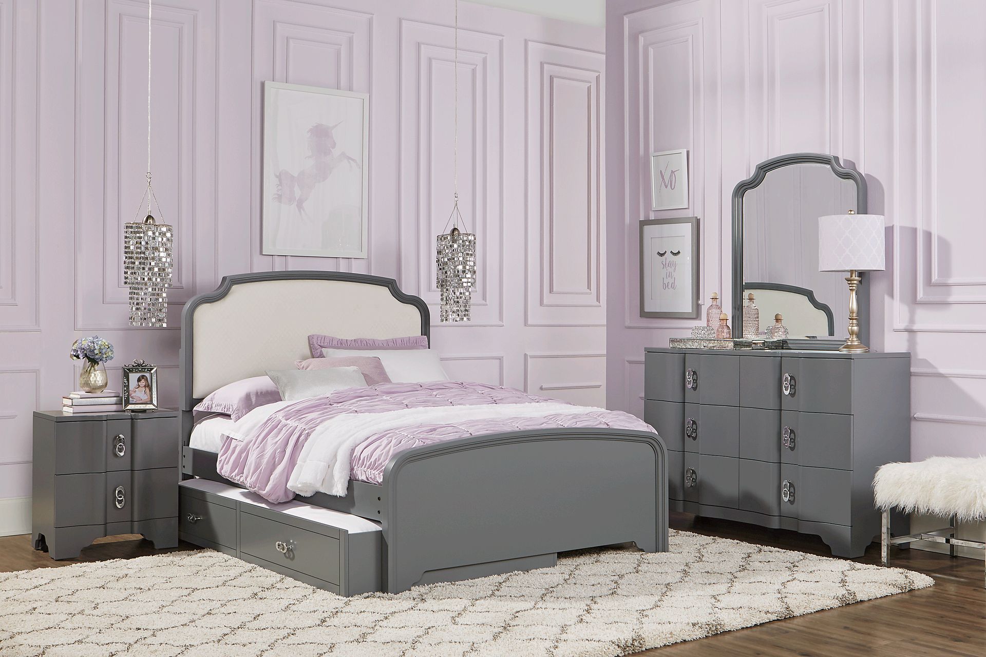 Kids Rylee Gray 5 Pc Twin Upholstered Bedroom - Image 1