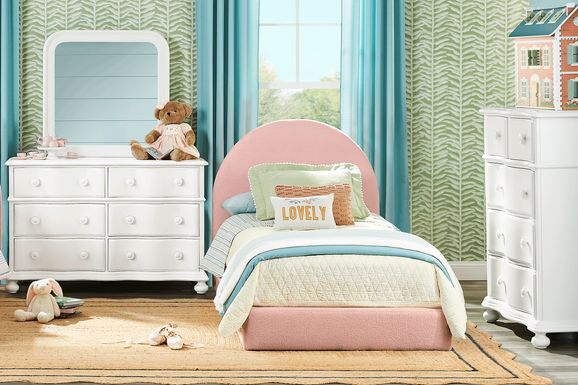 Kids San Simeon White 5 Pc Bedroom with Moonstone Pink Full Upholstered Bed