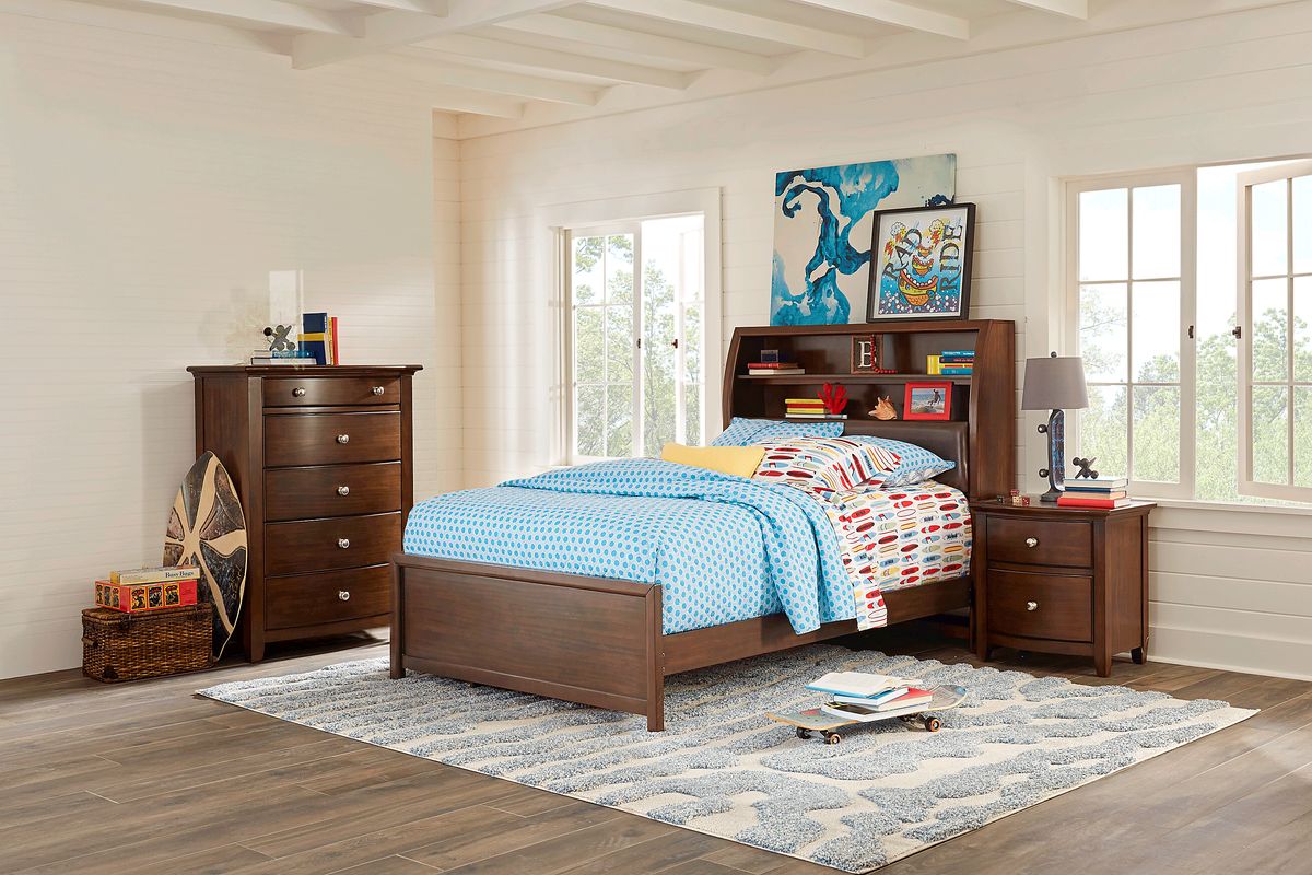 Santa Cruz Brown Cherry Dark Wood 3 Pc Full Bookcase Bed Rooms To Go