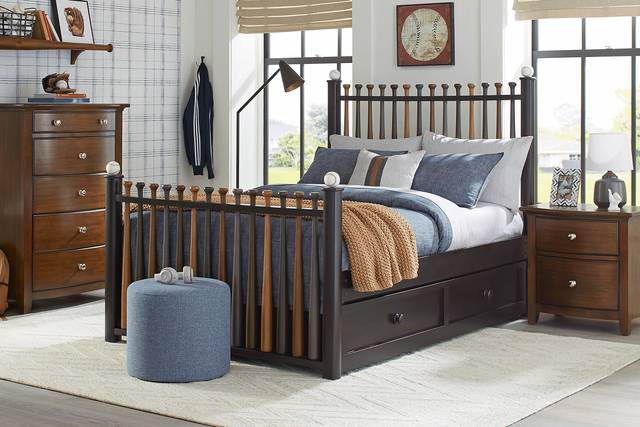 Kids Santa Cruz Brown Cherry Bedroom with Batter Up Stained Twin Baseball Bat Bed - Thumbnail - Image 1