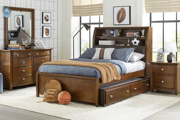 Kids Santa Cruz Brown Cherry 5 Pc Full Bookcase Bedroom