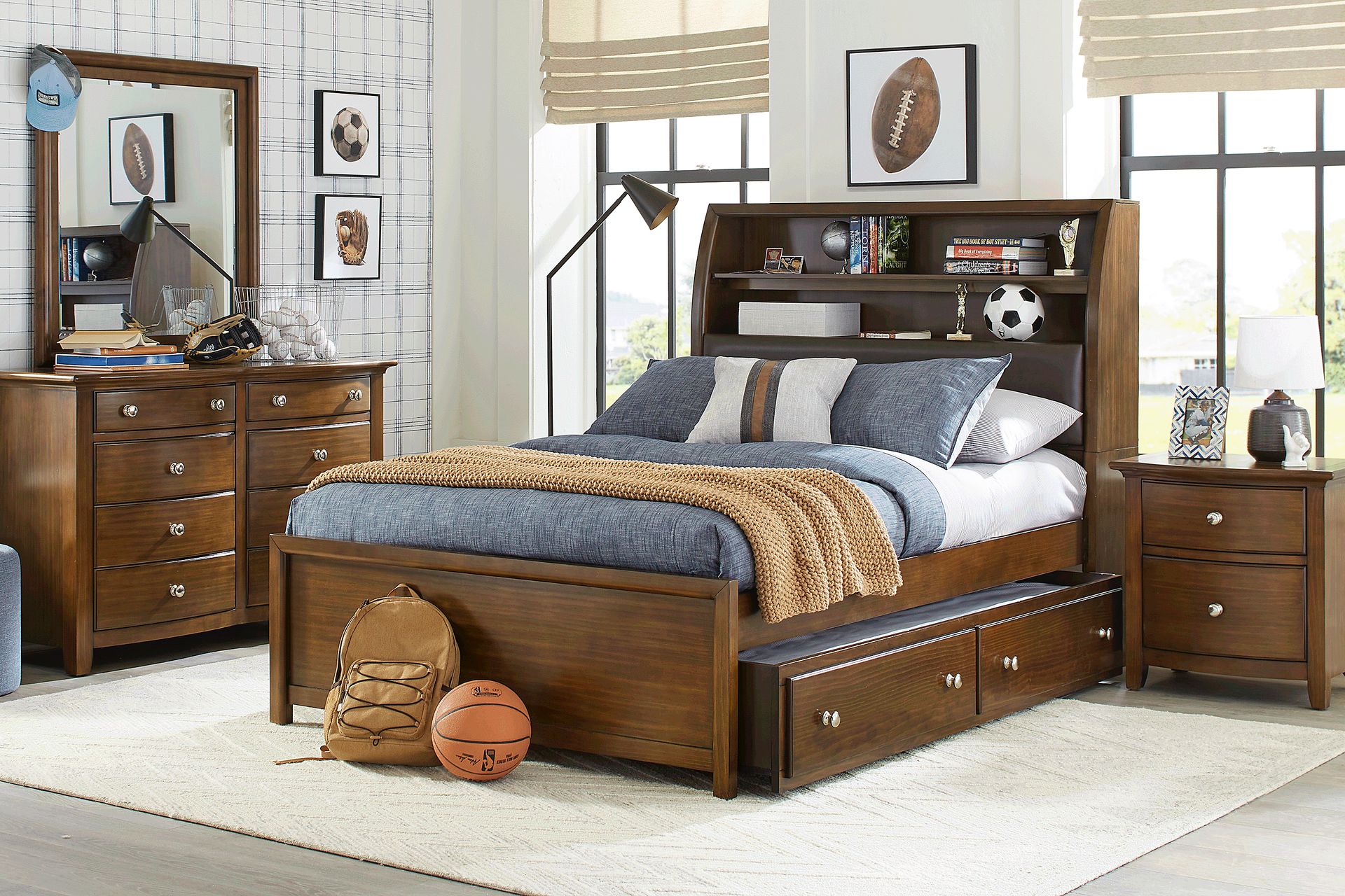 Kids Santa Cruz Brown Cherry Full Bookcase Bedroom - Image 1