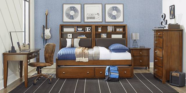 Kids Santa Cruz Brown Cherry Full Bookcase Wall Bed - Thumbnail - Image 2
