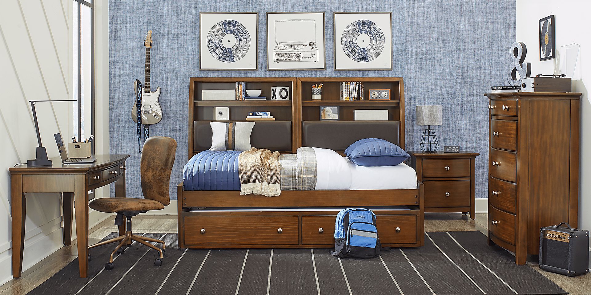 Kids Santa Cruz Brown Cherry Full Bookcase Wall Bed - Image 2