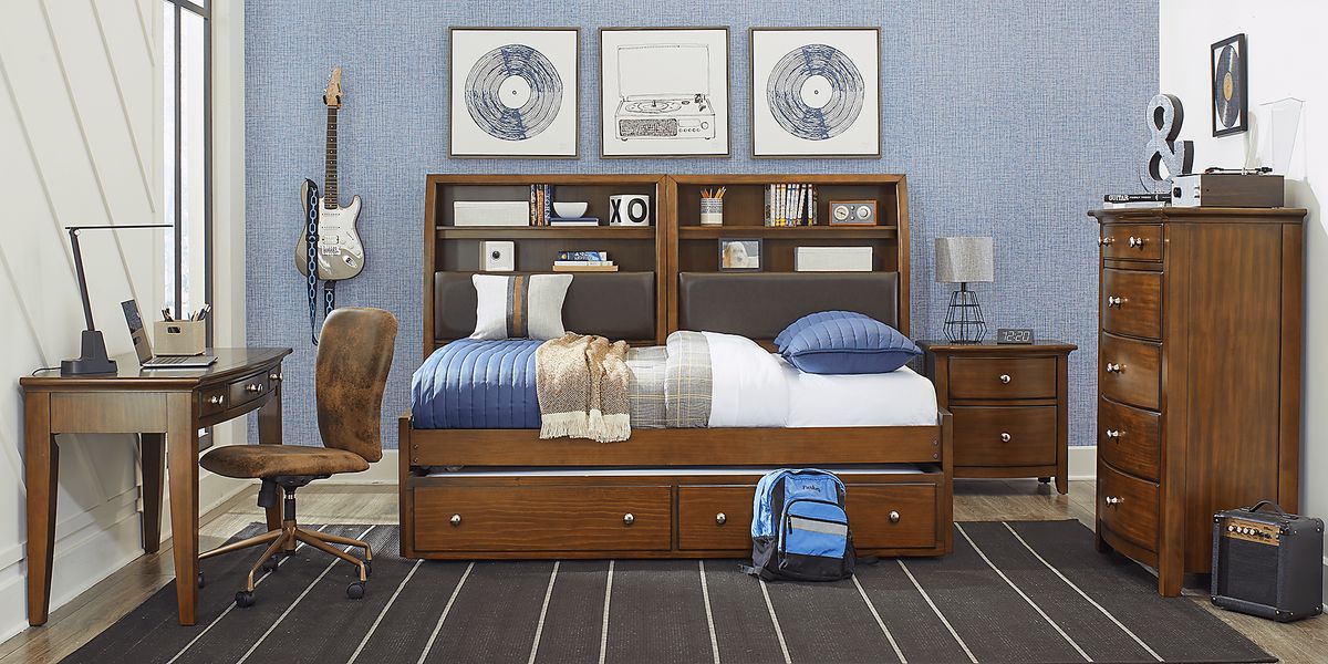 Santa Cruz Brown Cherry Dark Wood 5 Pc Full Bookcase Daybed Rooms to Go