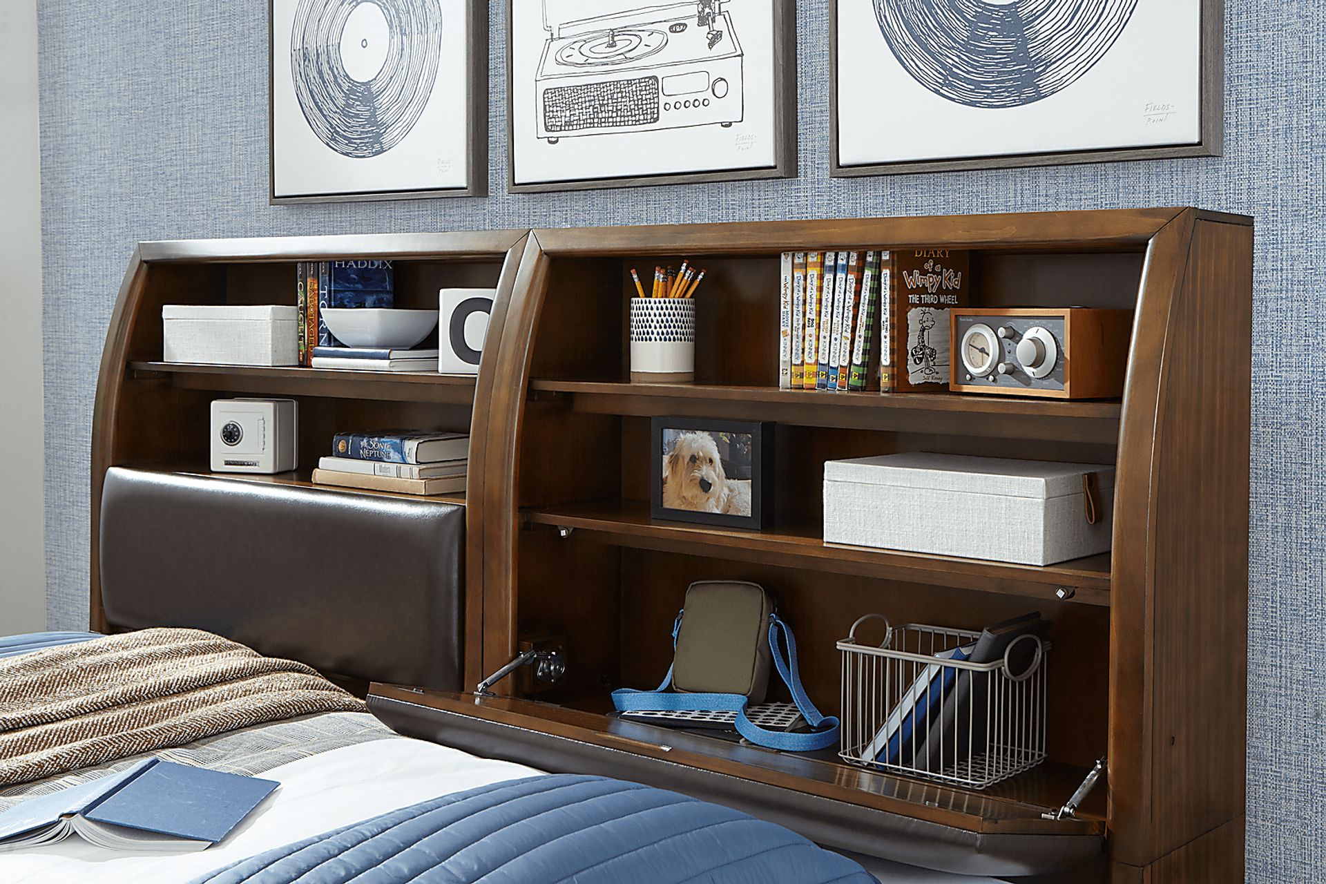 Kids Santa Cruz Brown Cherry Full Bookcase Wall Bed - Image 5