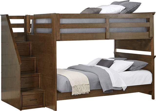 Kids Santa Cruz Brown Cherry Full/Full Step Bunk Bed with Basketball Hoop - Thumbnail - Image 1