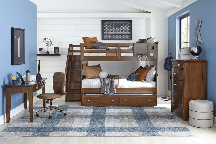 Kids Santa Cruz Brown Cherry Full/Full Step Bunk Bed